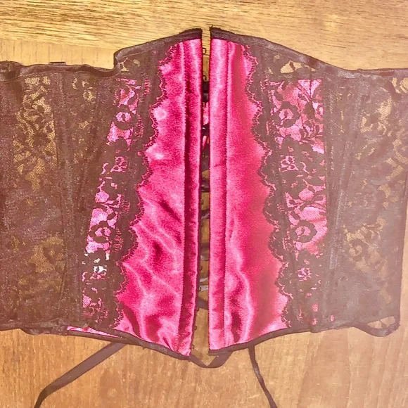 Vtg. 90's Shirley Red Satin & Black Lace Underbust Corset - Small - Picture 10 of 13